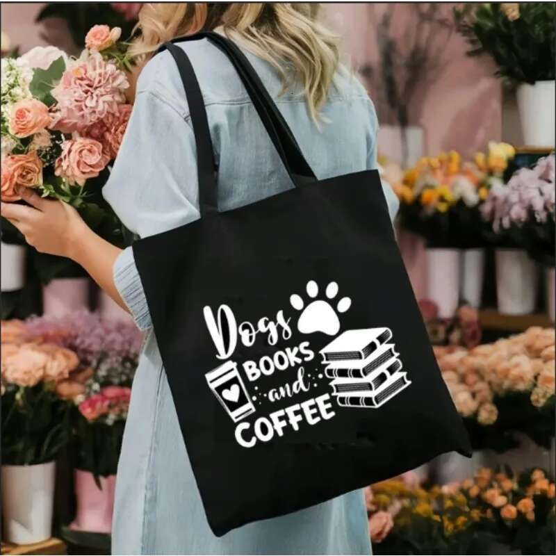 Is Better Life with Cats & Books Canvas Tote Women Cute Cat Shopping Bags Student Literary Book Shoulder Bag Cartoon Handbag &