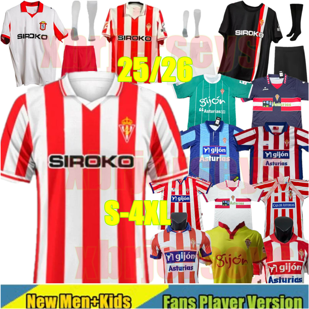 25 26 Sporting de Gijon Soccer Jerseys Gelabert DUBASIN COTE CAICEDO CAMPOS VILLAR J. OTERO J.BERROCAL2025 2026 Sporting de Gijon kids Men Kids de DJUKA Football shirt