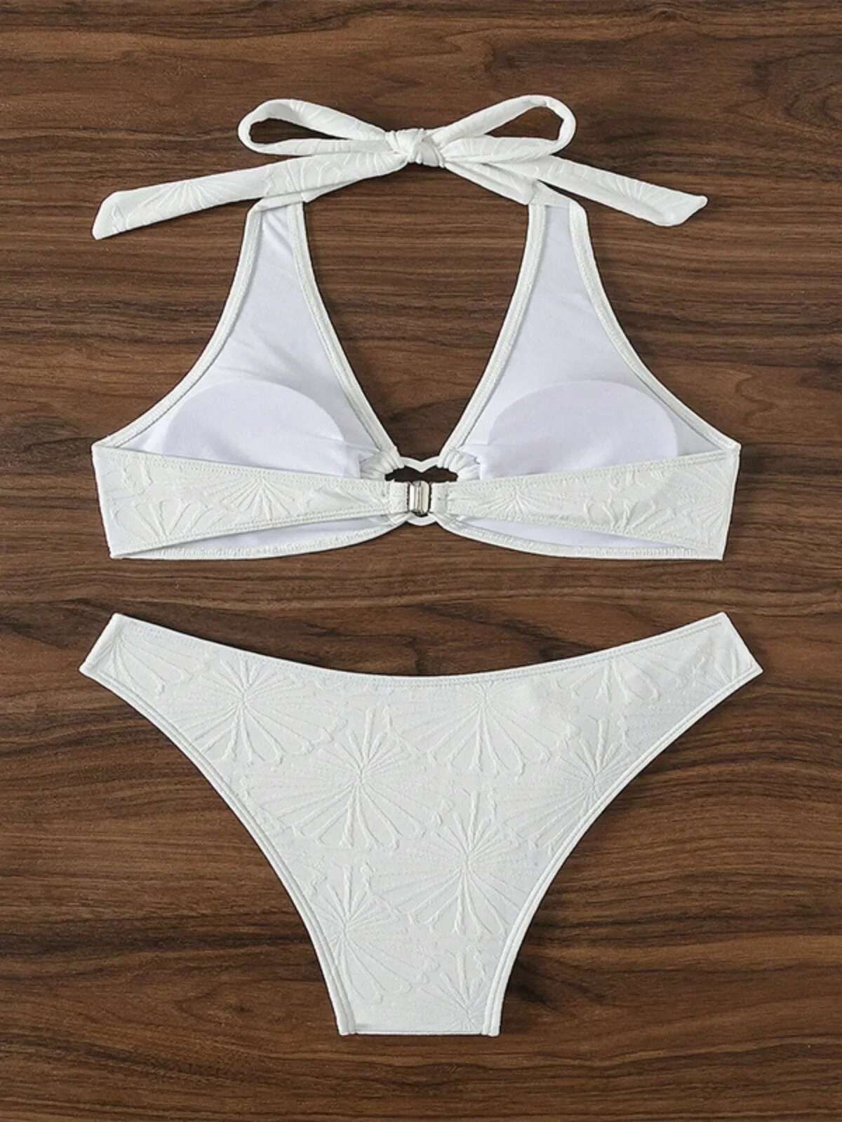 Dongdumaoyi Solid Color Two Piece Swimsuit Women S Heart Shaped Ring V Neck Bikini Set Sexy Halter Backless Lace Up Beach Vacation Swimwear