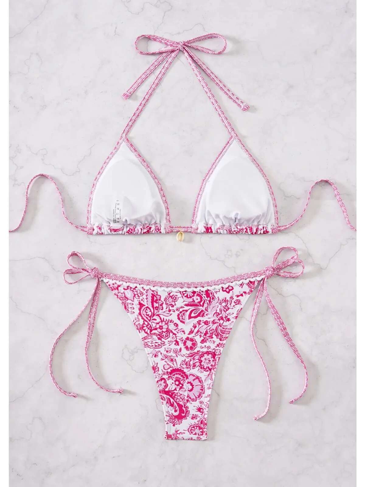 Dongdumaoyi Flower Print Two Piece Swimsuit For Women Sexy Halter Backless Bikini Set Summer Triangle Bra Beach Vacation Swimwear