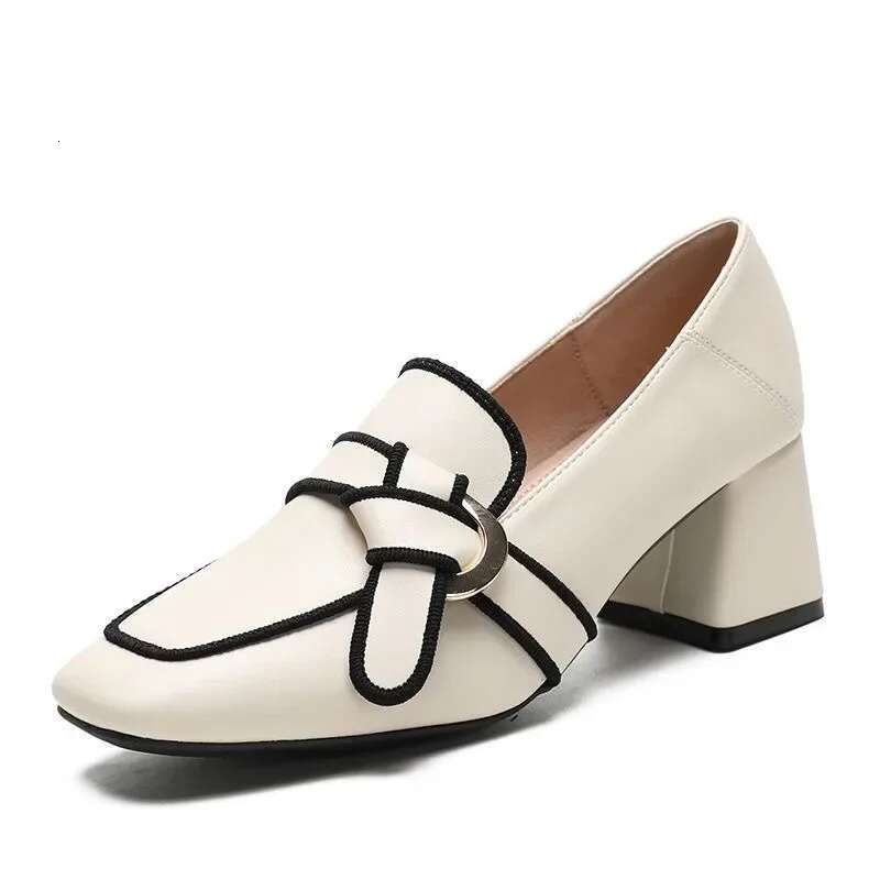 Woman French Thick Heeled Loafers Shoes For Women Autumn Trend Retro Leather With High Heels Wedding Shoes Atos De Mujer