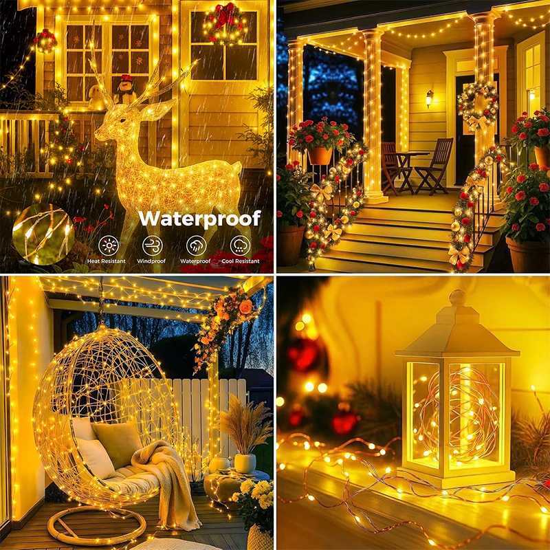 1pcs Solar LED String Lights Waterproof Outdoor Garden Fairy Solar Lights 8 Modes for Street Patio Balcony Tree Decor W251107