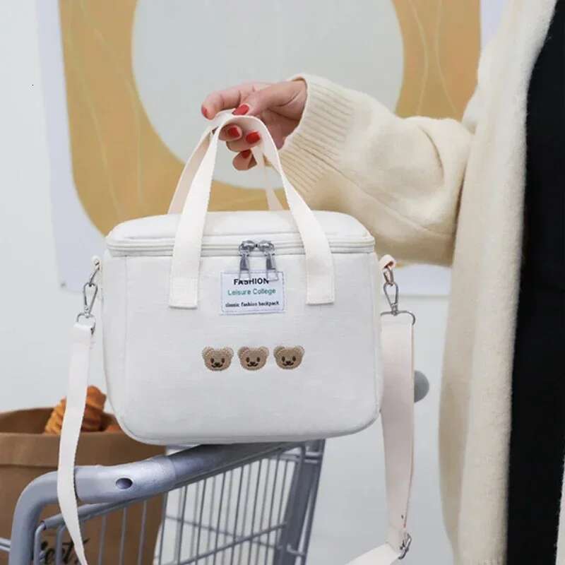 Bear Lunch Cute Bag Girls Insulated Canvas Cooler Handbag Aluminium Foil Thermal Food Box Family School Picnic Dinner Container