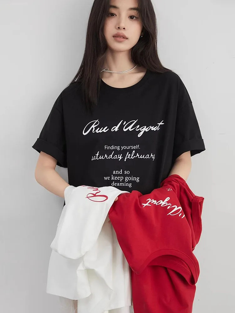 CHIC VEN Womens Tshirt Loose Casual Oneck Short sleeved Letter printed Top SpringSummer 250407