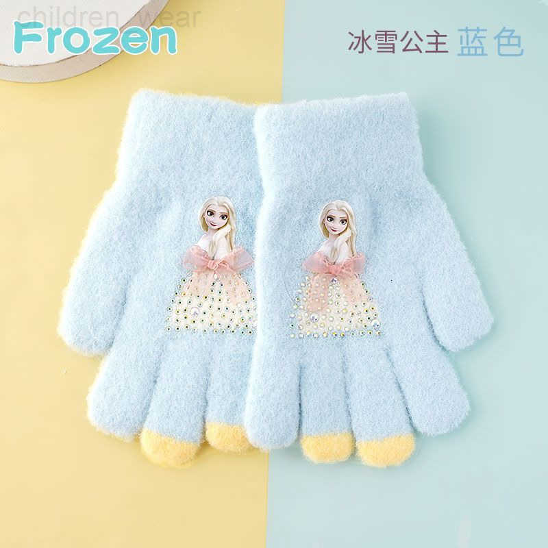Disney Childrens Five-Finger Gloves for Girls Autumn and Winter Warm Split-Finger Gloves for Boys and Girls Baby Knitted Wool Gloves H251107