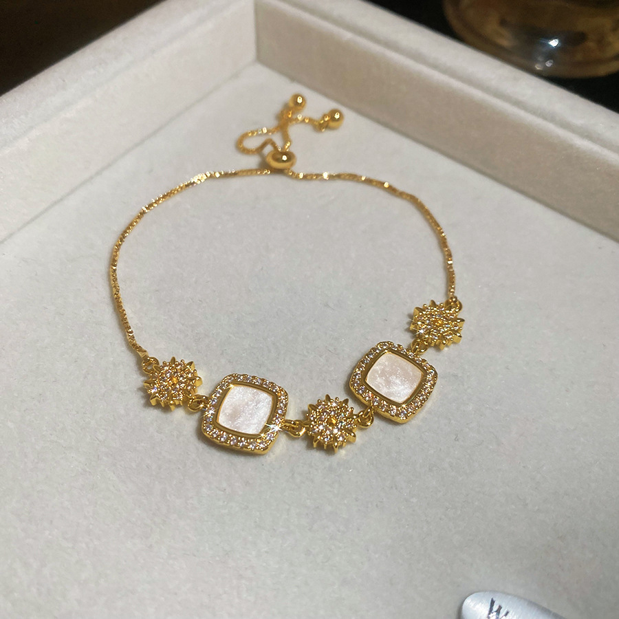 18K Real Gold Plated Zircon Geometric Square Light Luxury High-End Niche Bracelet Elegant Temperament Jewelry for Women - view 6