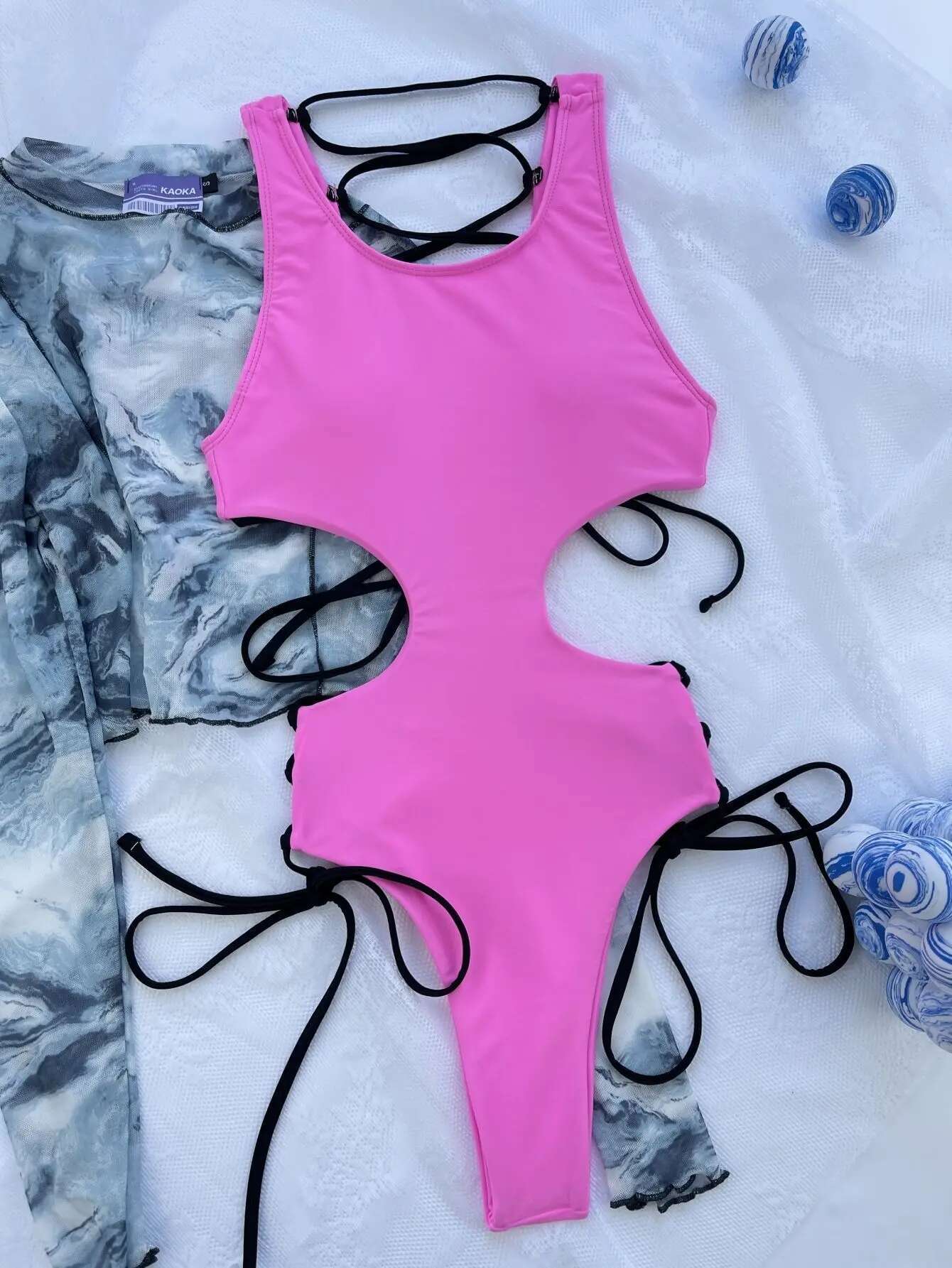 Dongdumaoyi Sexy Drawstring One Piece Swimsuit Hollow Out Backless Cross Bandage Bikini Beach Bathing Suit Lace Up Swimwear Monokini