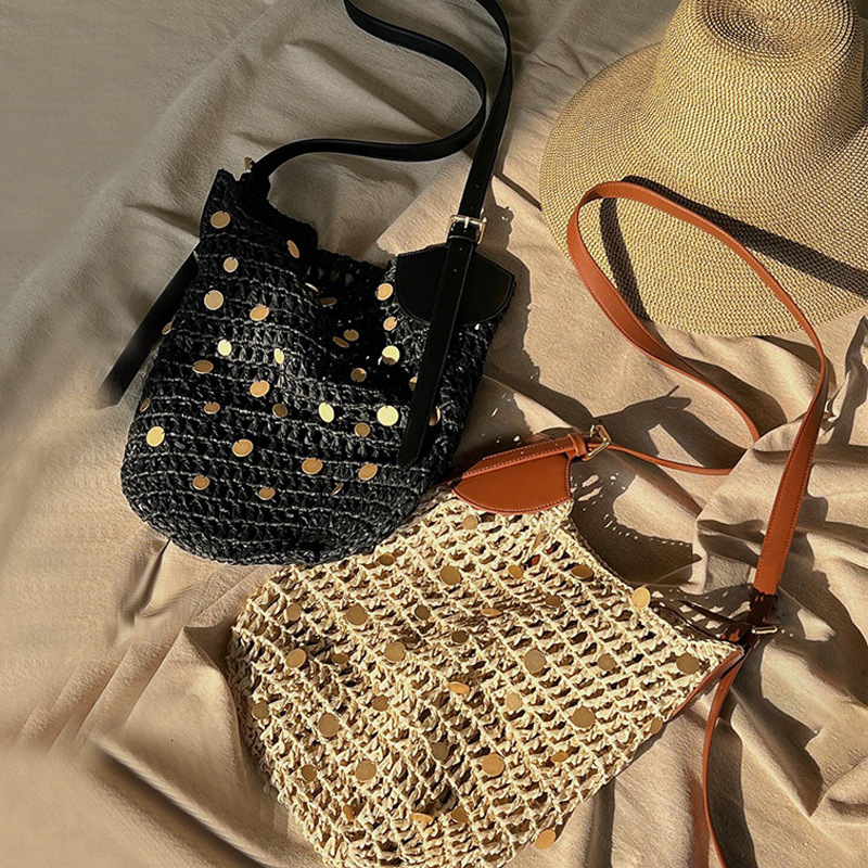 2025 Single Shoulder Hollow Cotton Thread New Cover, Grass Woven Bag, Vacation Style Beach Colorful Ball Bag