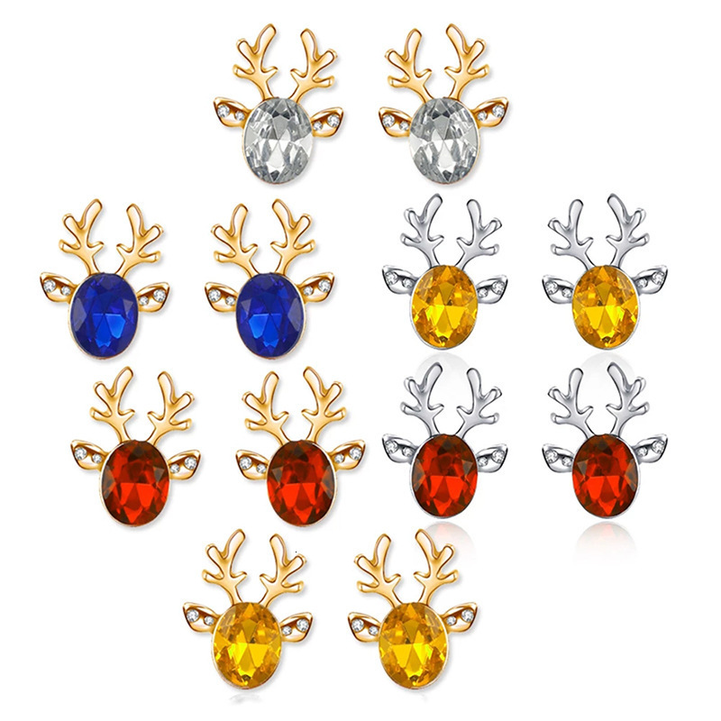 Top Source New Elk Style Reindeer Earrings 3D Antlers Crystal Set