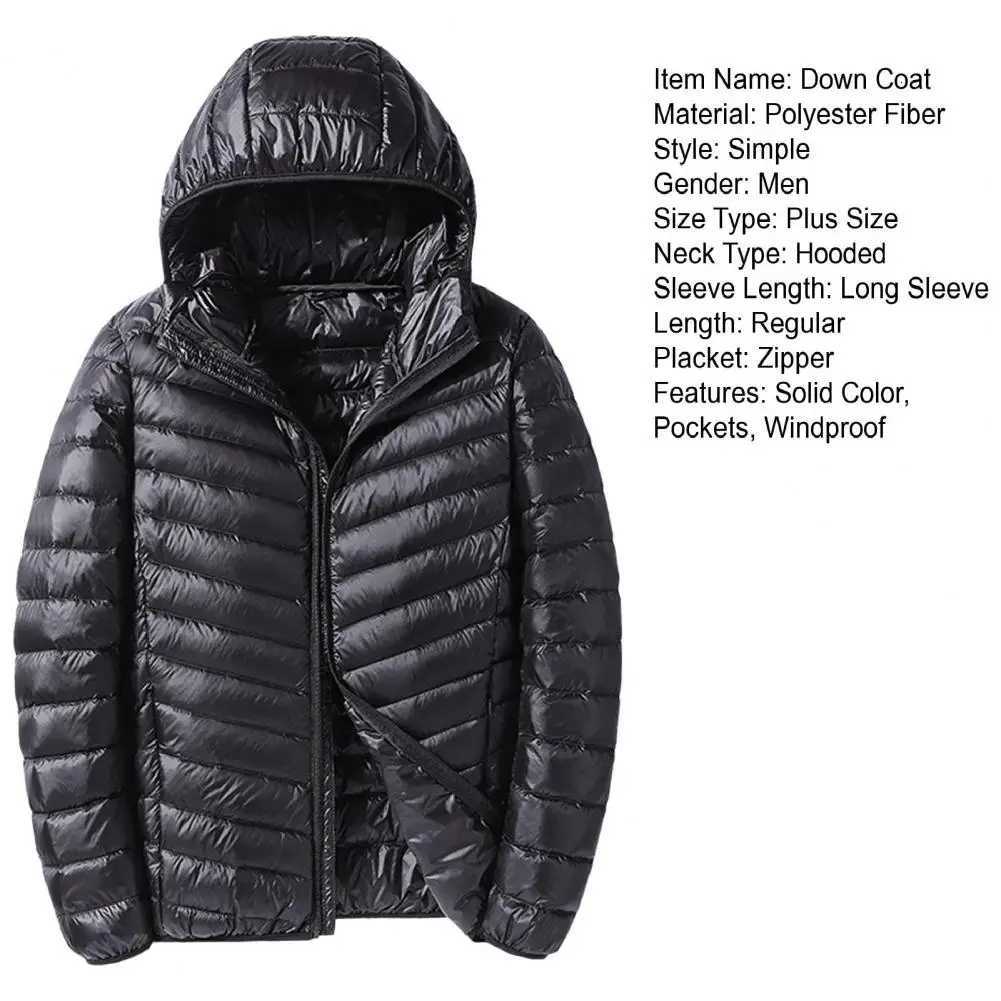 Men Coat Mens Hooded Down Coat for Winter with Zipper Closure Lightweight Warm Outerwear for Cold Weather Windproof JacketT251107