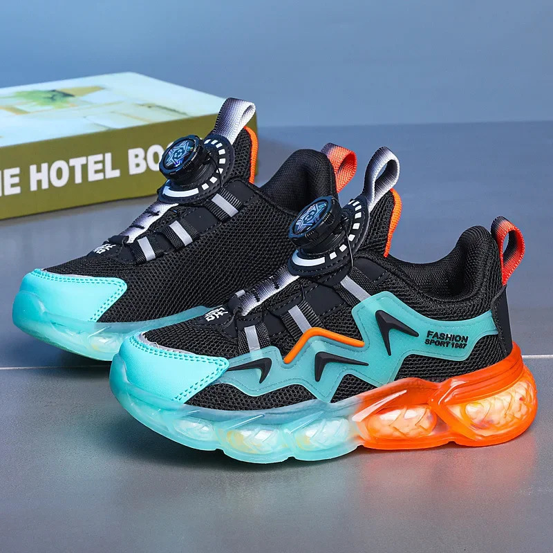 Childrens running shoes spring and summer 24 mesh breathable rotating buckle boys and girls elementary school students sports shoes 250403