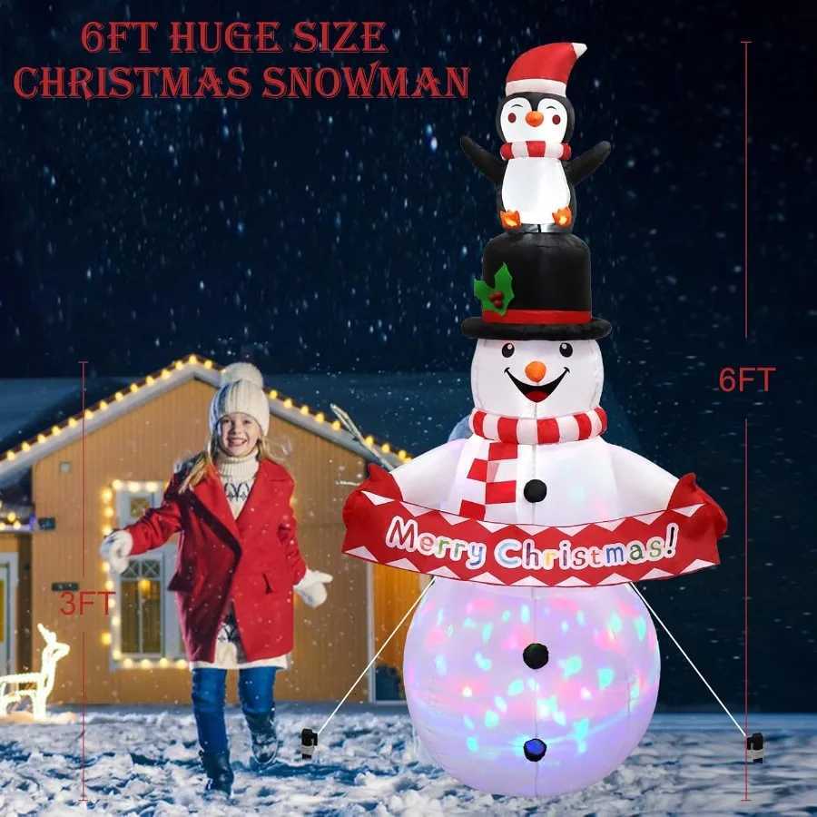 6FT Christmas Snowman Inflatable Decoration with Rotating LED Lights for Outdoor Holiday Party Patio Garden Lawn and Yard Decor W251107