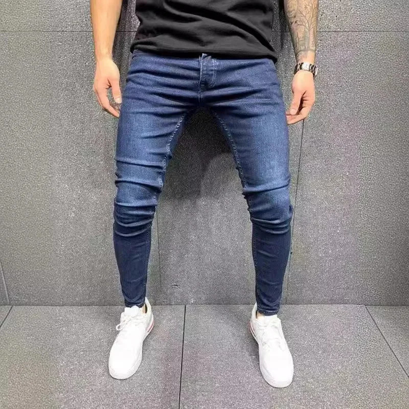 Spring Mens Classic Elastic Pencil Jeans Jean Homme Soft Black Bicycle Masculino Denim Trouser Solid Pants 250401