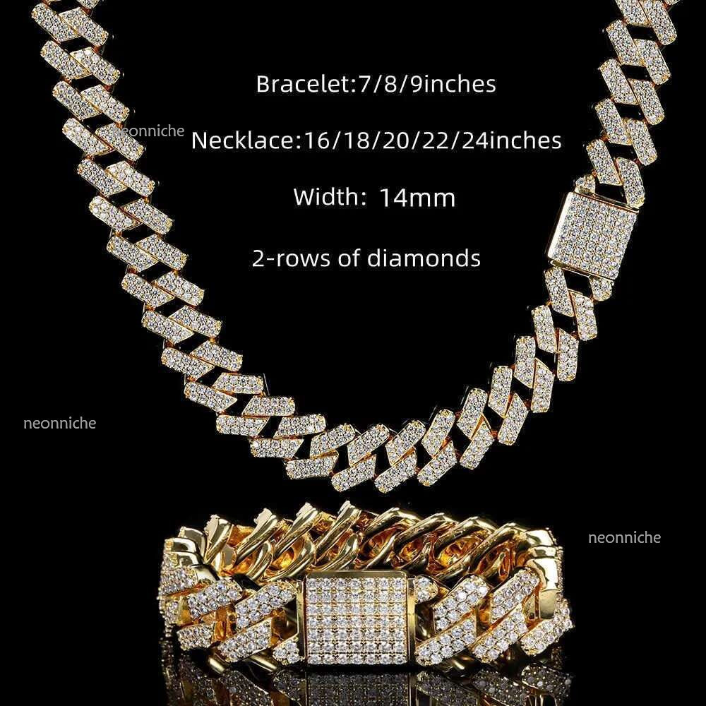 High quality Iced Out Vvs Bracelet Sier Bg Moissanite Dia Cuban k Chain Hip Hop Men Jewelry Necklace jewelry party Gift