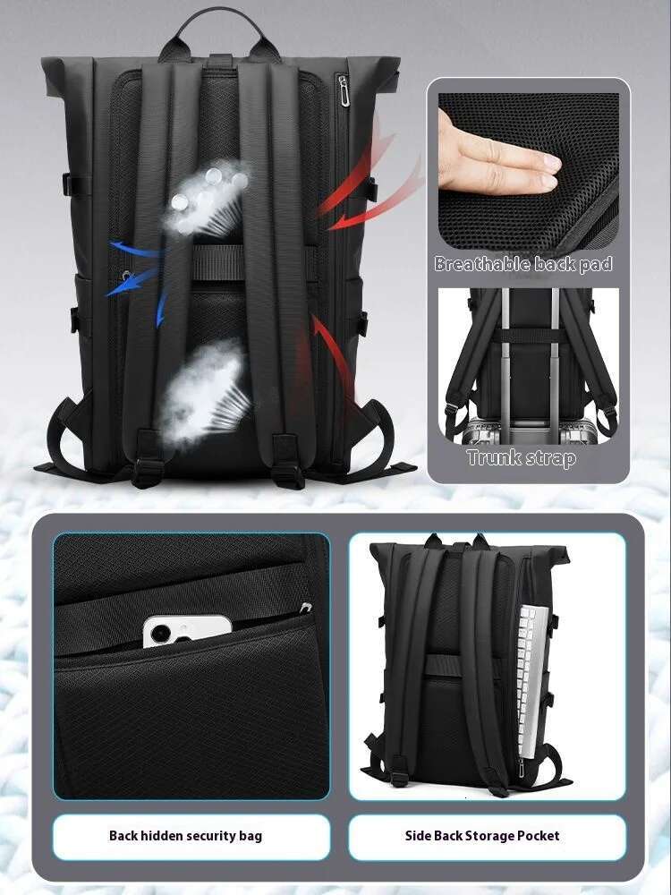 EURCOOL Large Capacity Laptop Bag Mochilas Men's Waterproof Rollup Backpack Women Travel Expandable USB Charging