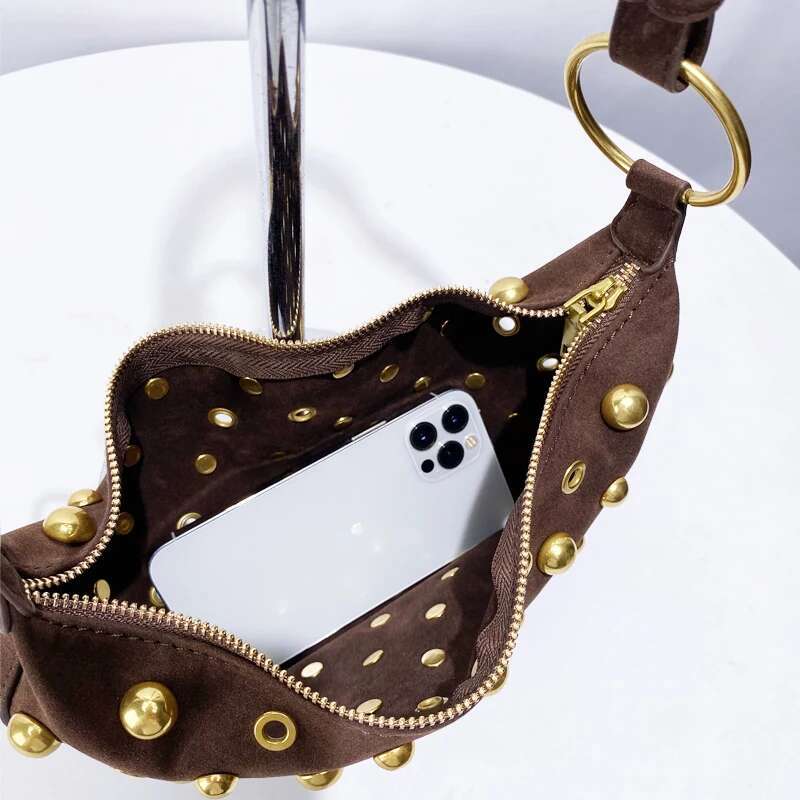 Faux Suede Saddle Bags For Women Designer Handbags And Purses 2025 New In Vintage Rivets Decoration Underarm Shoulder