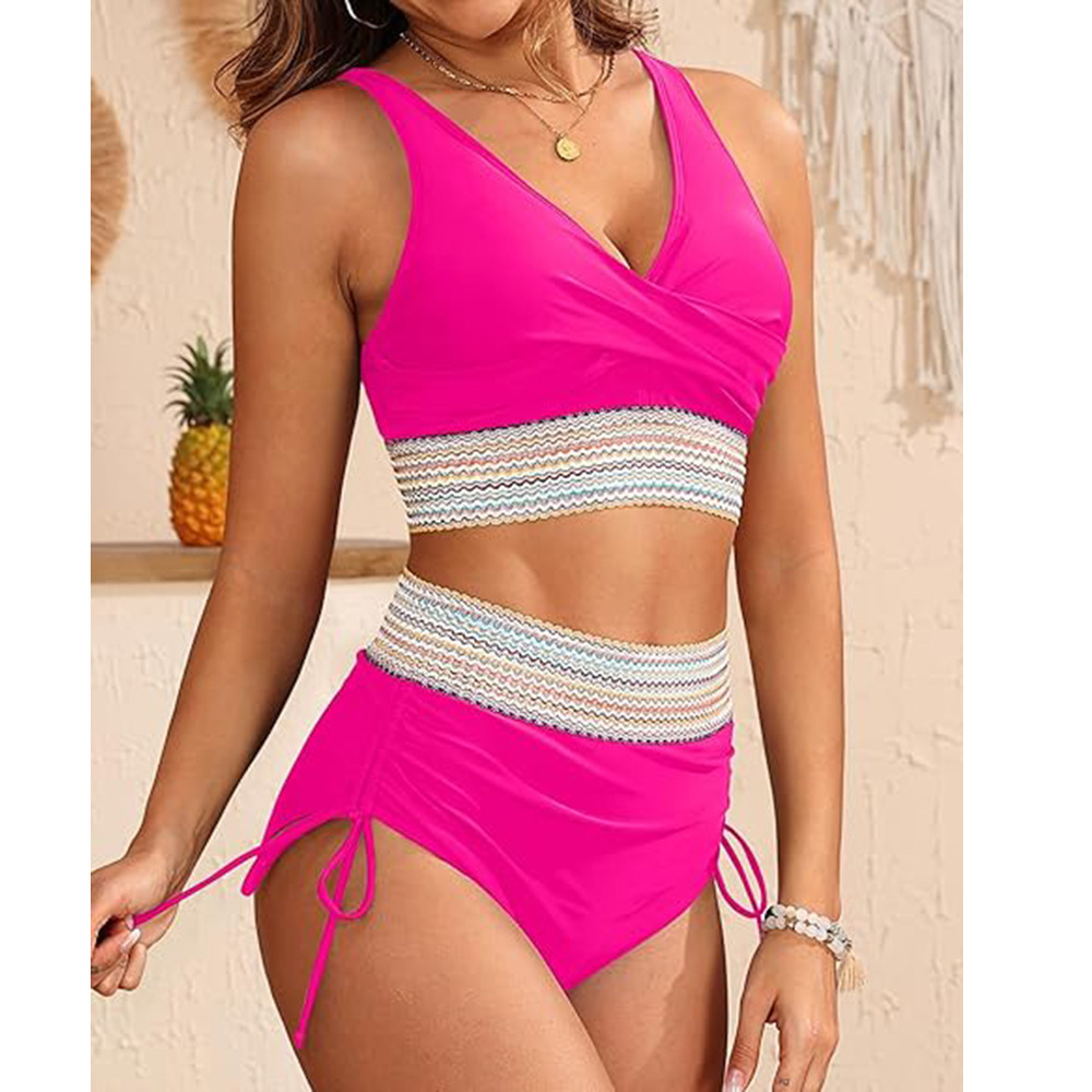 2025 Fashion Knitted Elastic Band Split Solid Color Drawstring Triangle Pants Huludao Hot Spring Swimsuit for Women
