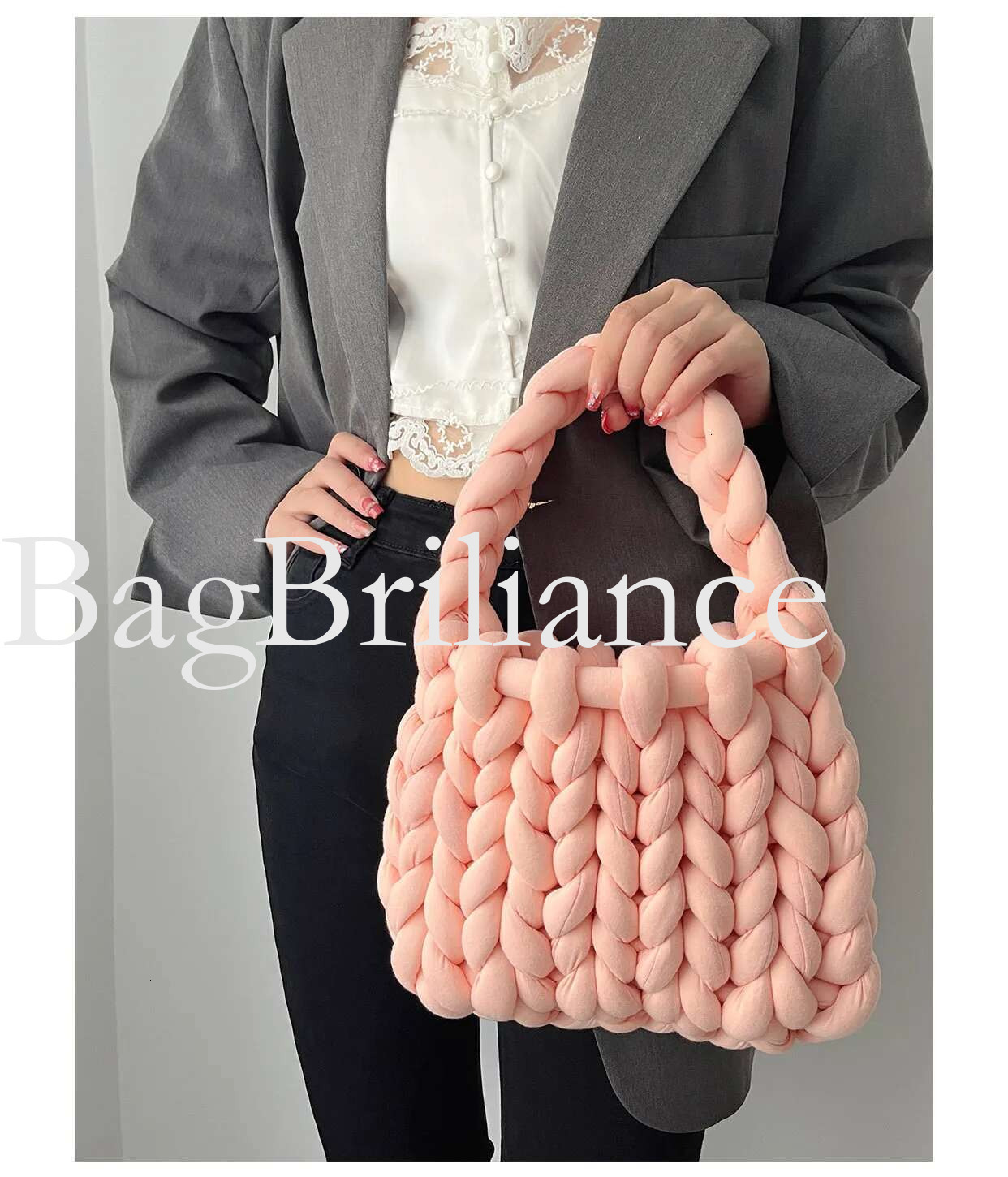 Rope Crochet Handmade Acrylic UnderarmHandbags Designer Knitting Crossbody Bags for Women Woven Chunky Knit Purse