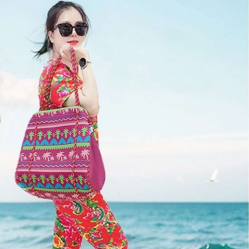 Beach Diving Cloth Printed Handbag European American Outdoor Picnic Women's Waterproof Shoulder Tote Bag Neoprene Open Cover