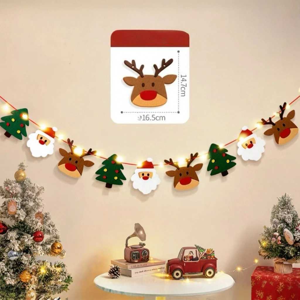 Merry Christmas Handmade DIY Pull Flag Christmas Party Wall Luminous Banner Home Christmas Decorations Room Background Decor W251107