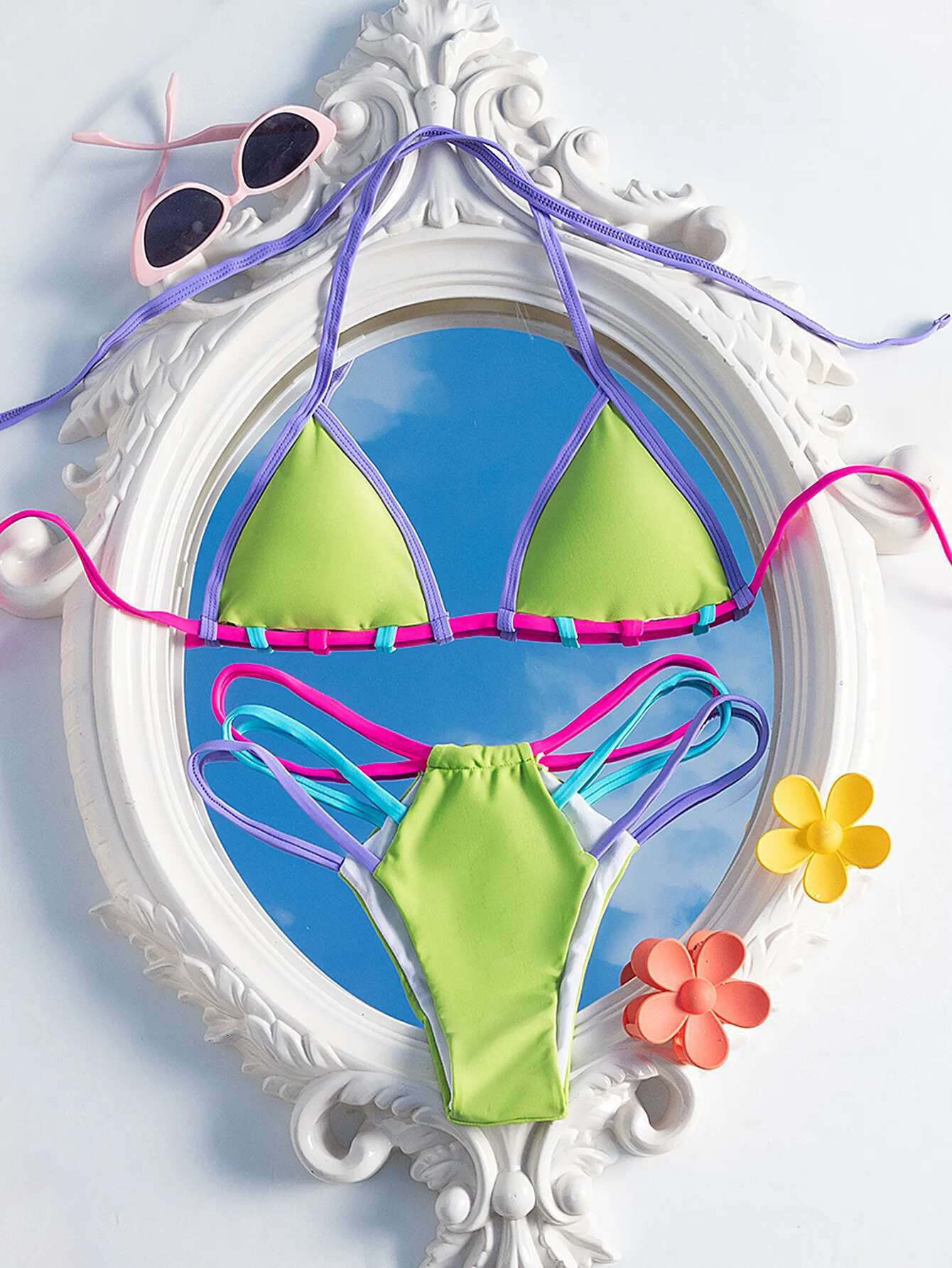 Dongdumaoyi Sexy Hollow Out High Waist Bikinis Sets Women Green Patchwork Push Up Micro Swimsuit Summer Bathing Suit Swimwear Biquini