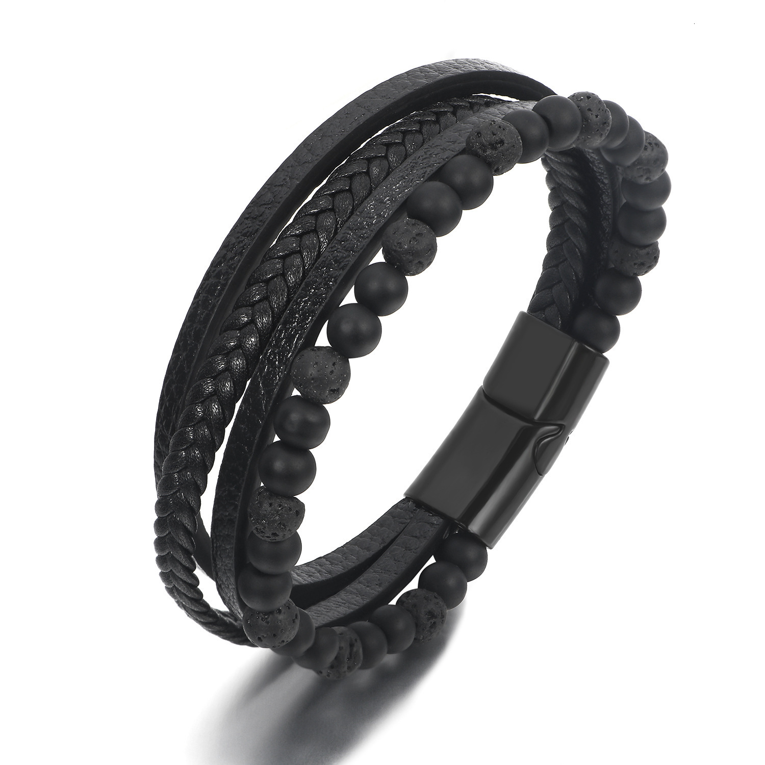 Top Source New Alloy Buckle Leather Tiger Eye Stone Weaving Men's Beaded Bracelet