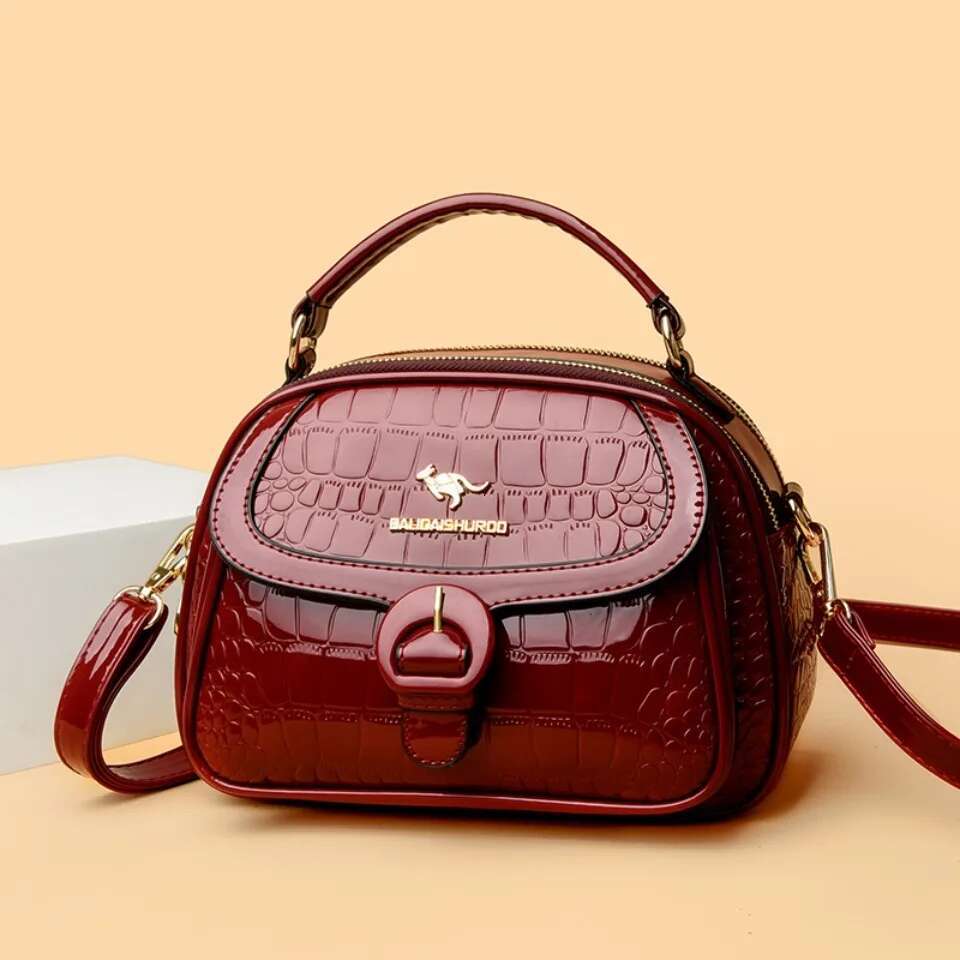 Genuine Brand 2 Layers Handbags Designer High Quality Patent Leather Crossbody Shoulder Bags for Women Mother