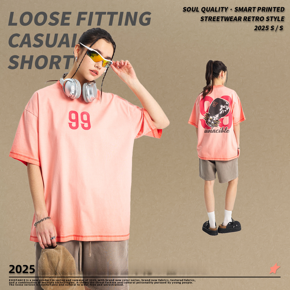 Chain fashion men's clothing | 2025 spring/summer vintage gradient T-shirt trendy brand loose wax printed pure cotton short sleeved shirt