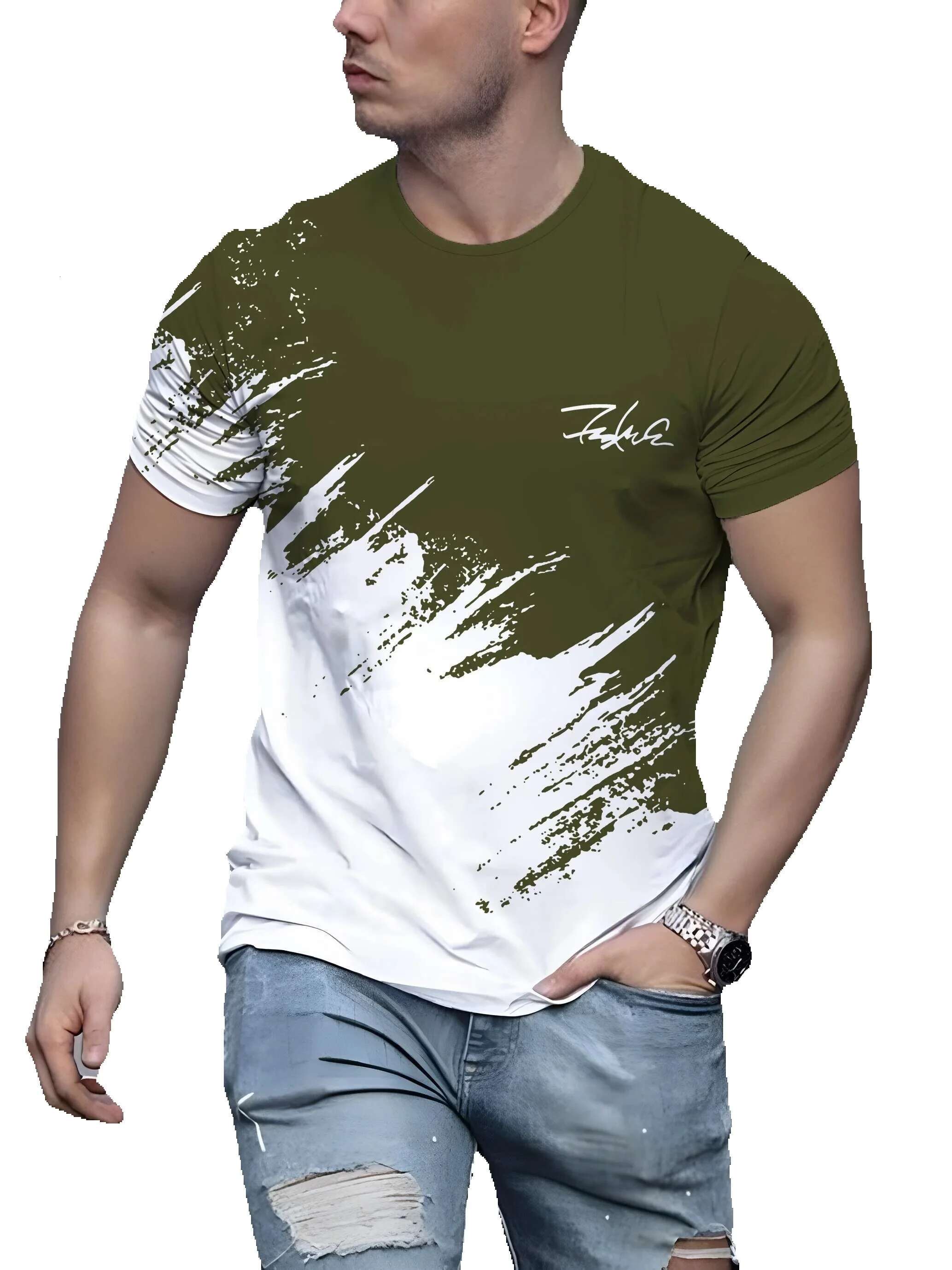 Men's short sleeved round neck T-shirt, casual outdoor sweater, streetwear, sportswear, oversized clothing