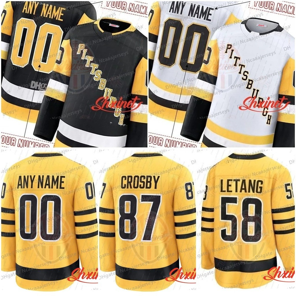 Personalized Custom Sidney Crosby 2025 Third Gold Jerseys Erik Karlsson Kevin Hayes Kris Letang Tristan Jarry Evgeni Malkin LEMIEUX Rakell Justin Braz