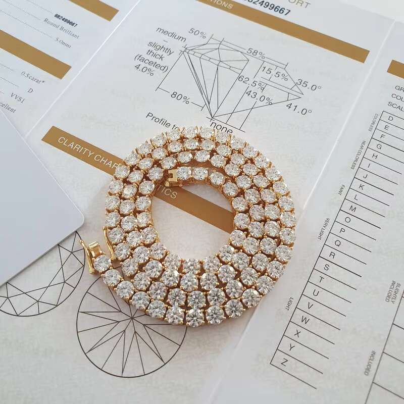 Factory 925 Sterling Silver Necklace Iced Vvs Moissanite Gra Certificate Hip Hop Diamond Tennis Chain