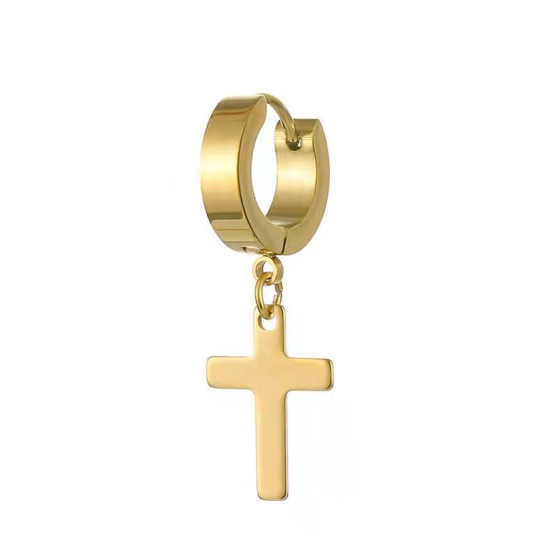 Top source cross clip without ear hole pendant earrings, trendy titanium steel fake earrings for male and female students