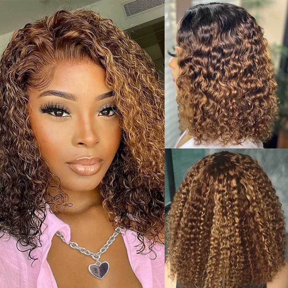 Bob Wig Human Hair 100 Highlight Ombre 5X5 Hd Lace Closure Wig Curly Short Blonde Colored Glueless Deep Wave Frontal Wigs W251107