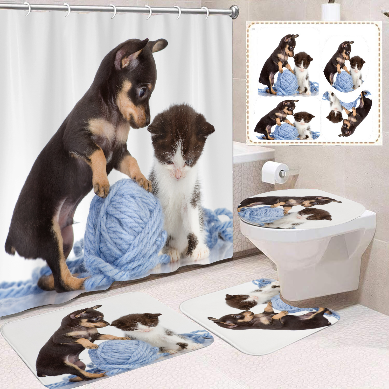 YL-37660 Factory direct sales watercolor daisy bathroom shower curtain/toilet partition curtain/no-drill curtain/shower curtain