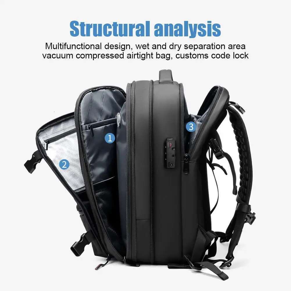 Travel Men Business Expandable USB Bag Large Capacity 17.3 Inch Laptop Waterproof Vacuum Compression Backpack