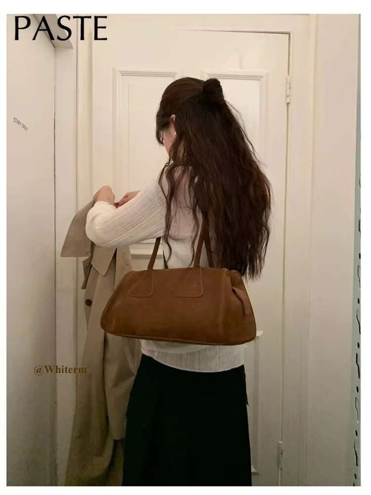 New Ins Chic Niche Stylish Pillow Bowg Tote Large Real Suede Cow Leather Women Shoulder Bag Long Handle Winter Handbag