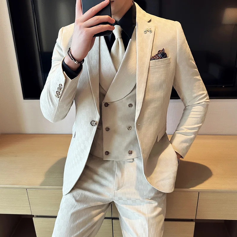 single item businessweddingbarber loose suit three piece checkered comfortable suit for men 250407