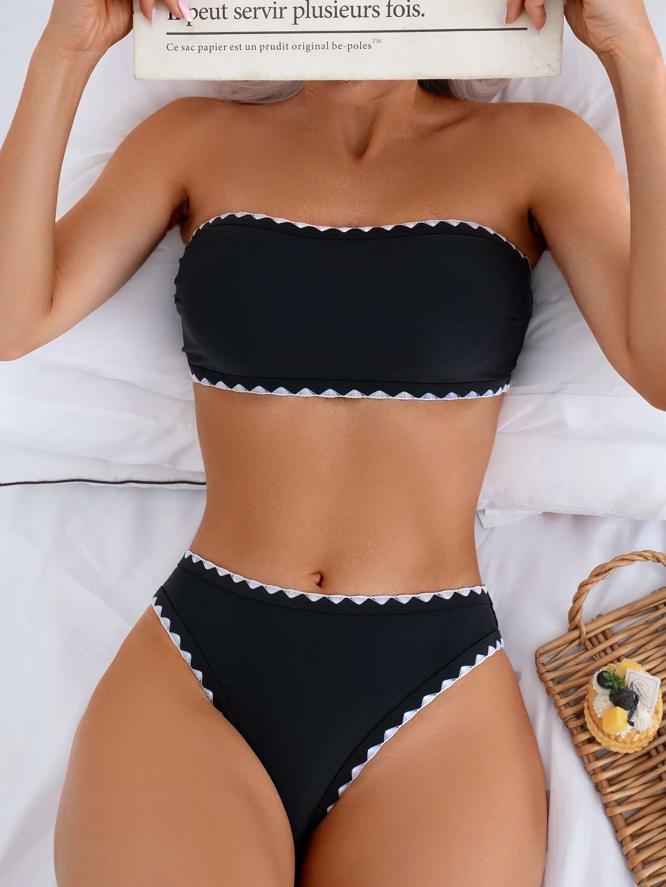 Dongdumaoyi Sexy Bandeau Bikini Mujer Women Black Patchwork Push Up Padded High Waist Swimsuit Beach Backless Bathing Suit Swimwear