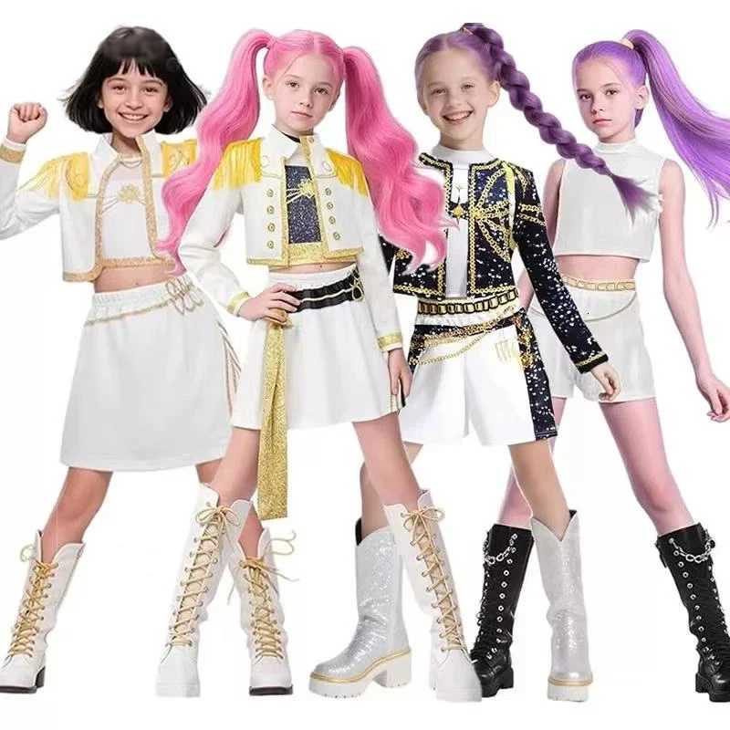 Kids K-Pop Rumi Zoey Mira Demon Hunters Cosplay Costume for Girl Halloween Carnival Comic-con Stage Role Play Clothes Outfits Z251107