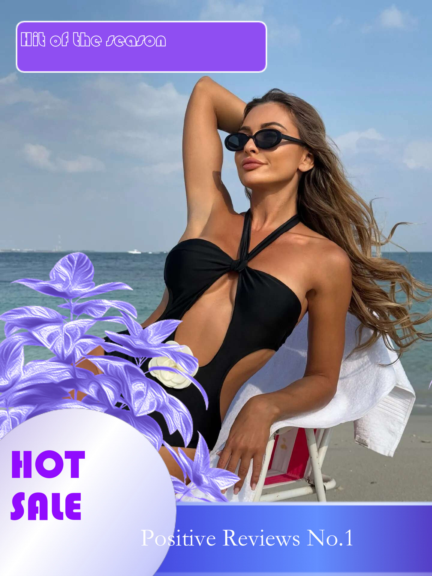 Dongdumaoyi Sexy Black D Flower One Piece Swimsuit Women Halter Hollow Out Backless High Waist Bikini Bathing Suit Bandage Monokini
