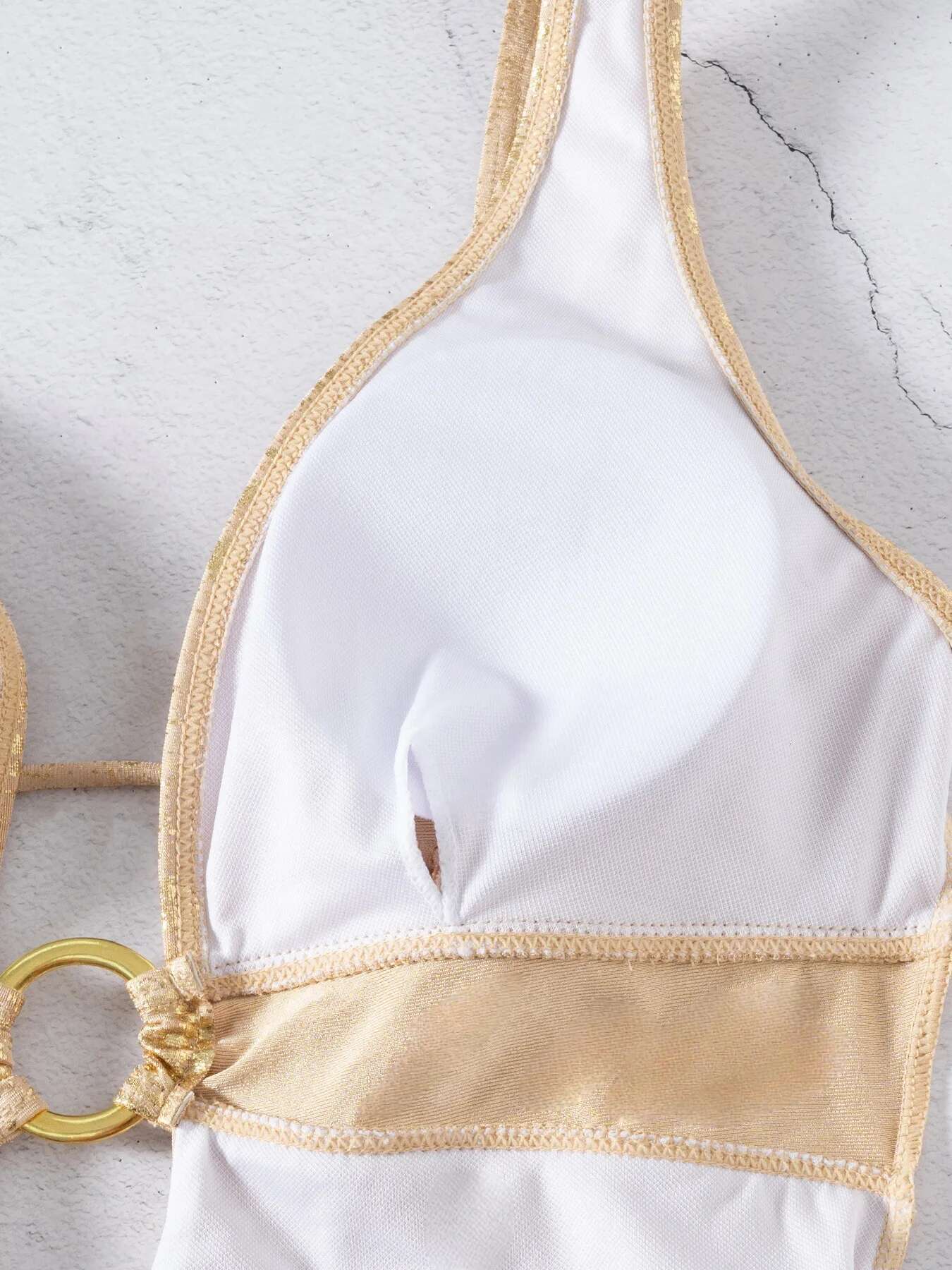 Dongdumaoyi Shiny Gold One Piece Swimsuit Women Deep V Neck Hollow Out Backless Swimwear Summer Beach Bathing Suit Holiday Monokini