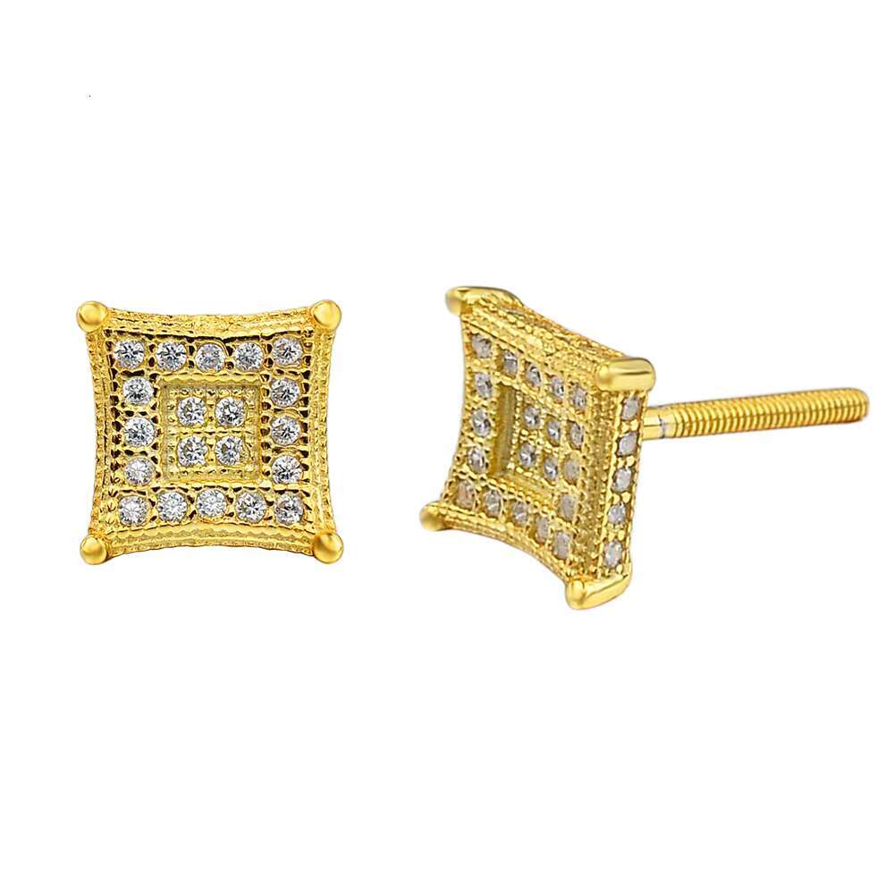 Hip Hop Designs 14K Gold Plated Studded Iec Out VVS Moissanite Diamond 925 Silver Square Stud Earrings for Men