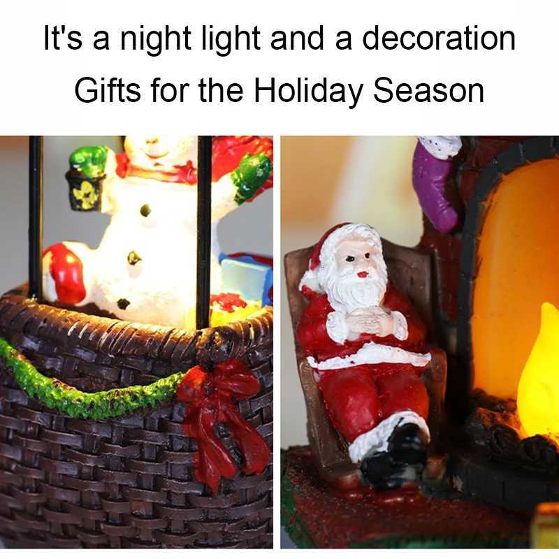 Christmas Glowing Ornaments Santa Claus Snowman Fireplace Resin LED Night Light Christmas Decoration Holiday Kids Toys Gift W251107