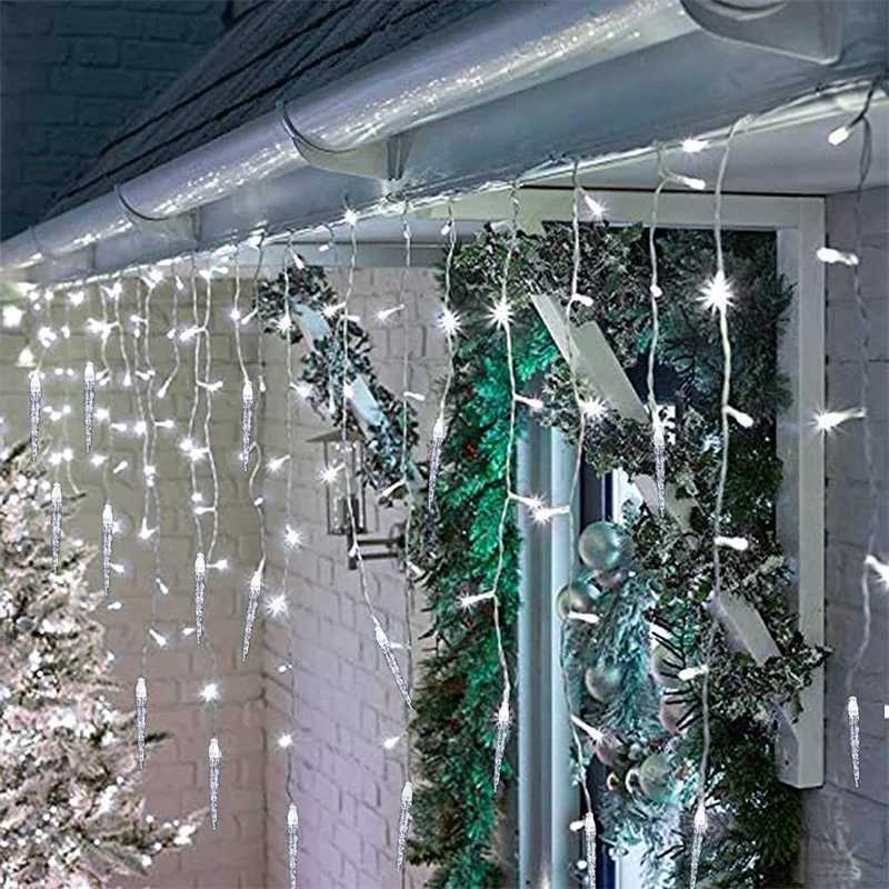 5m-28m Outdoor Christmas Garland LED Curtain Icicle String Lights Fairy Light Droop 06-08M Mall Garden Street Decorative Light W251107