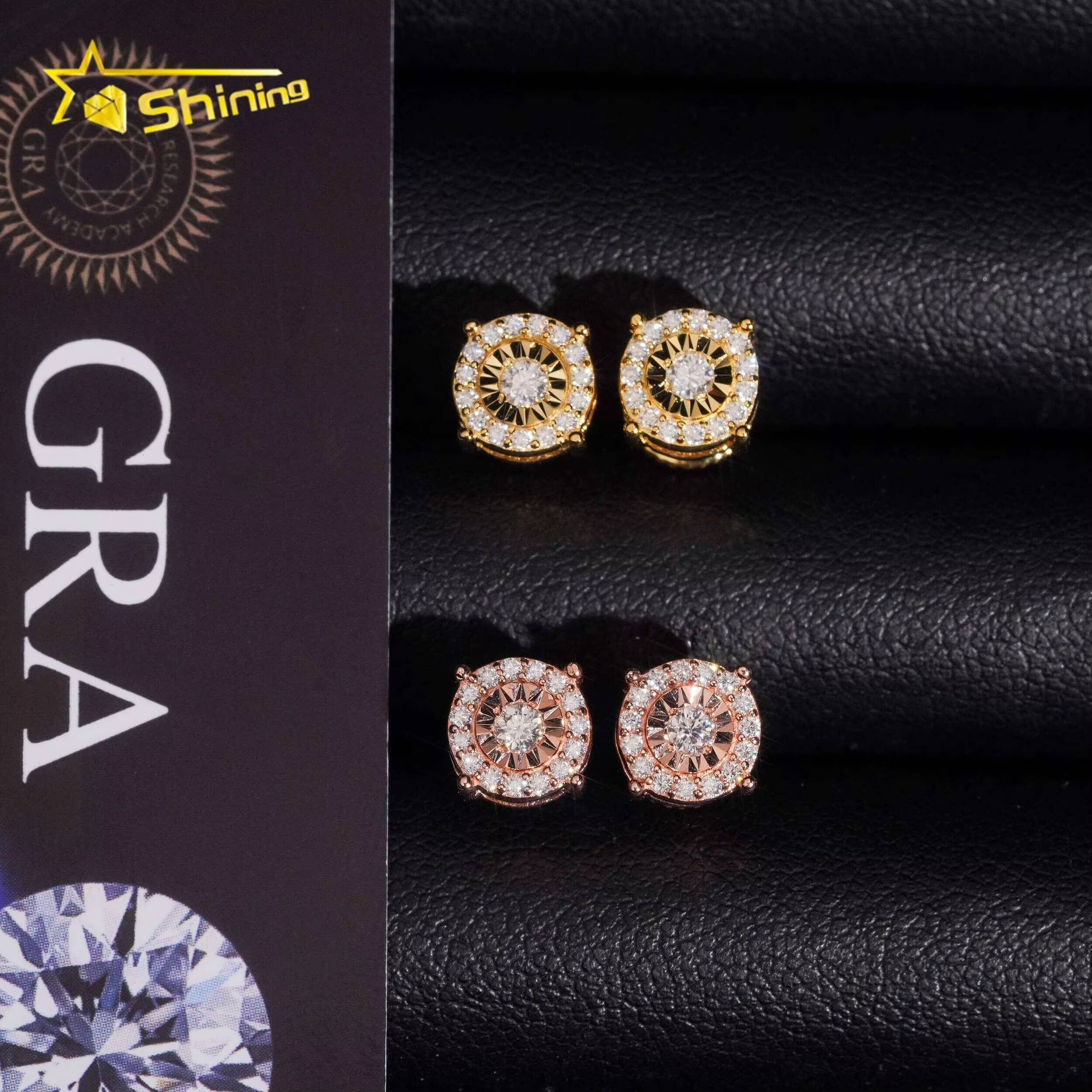 Fashion Style 925 Sterling Silver Hip Hop Screw Back Diamond Cut VVS Moissanite Earrings