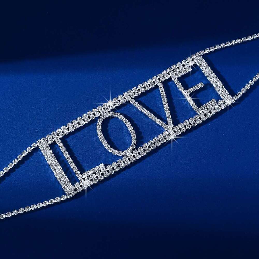 New best-selg scardorned with dia letters hot LOVE collarbone chain, exaggerated style, personalized rhie necklace