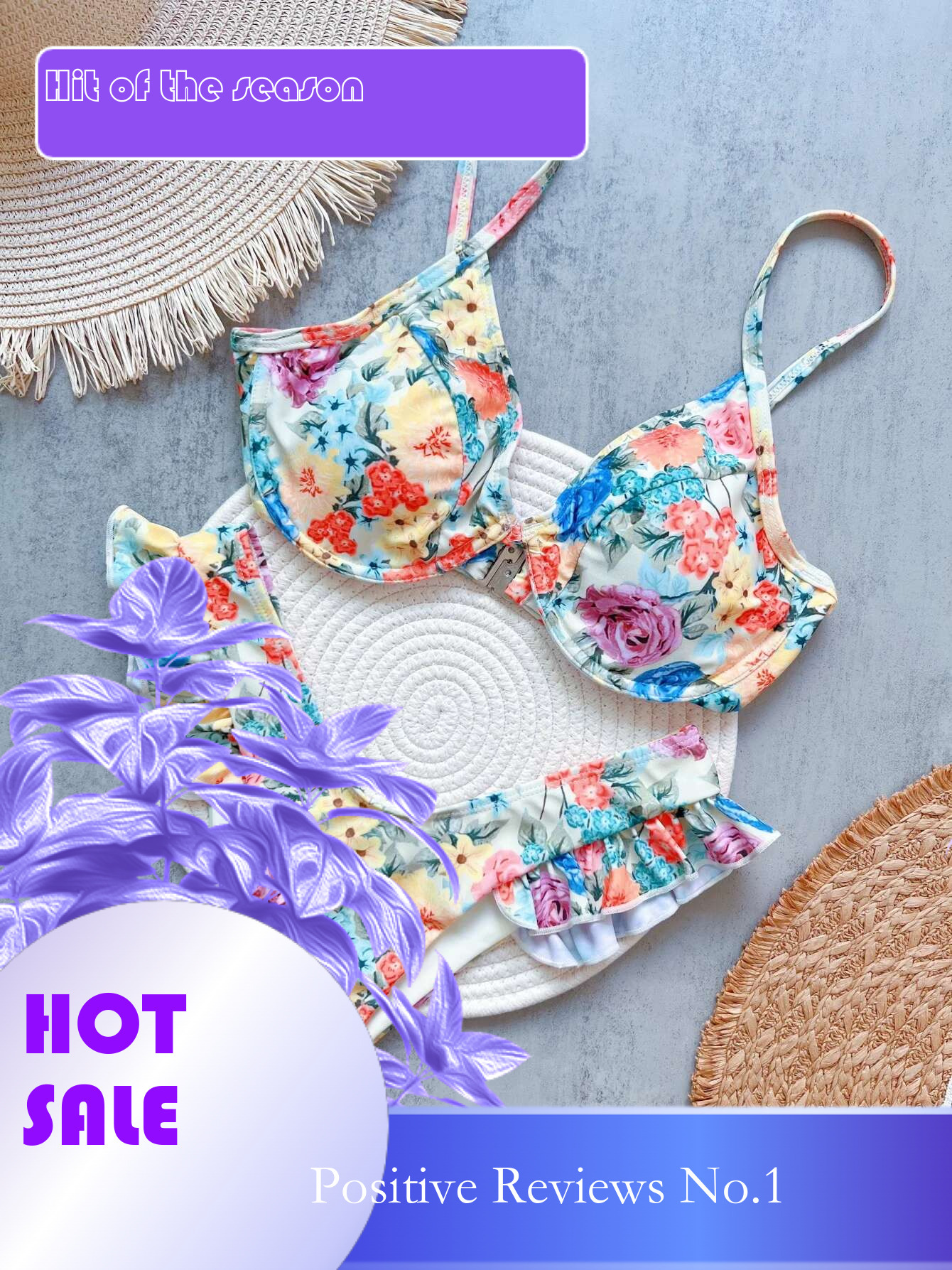 Dongdumaoyi Sexy Tie Dye Gradient Floral Print Bikini Women Push Up Underwire Micro Swimsuit Bathing Suit Ruffles High Waist Swimwear