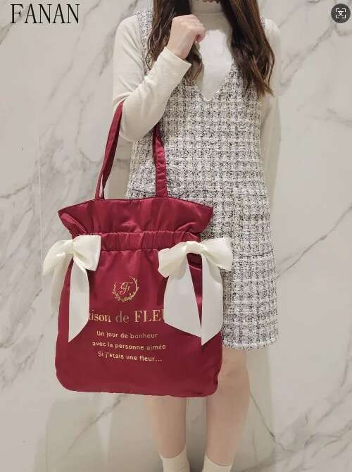 Japanese Style 2025 New Satin Cute Bow Portable Shoulder Bag Sweet Casual Handbags For Women Fashion Tote Bags Female Summer