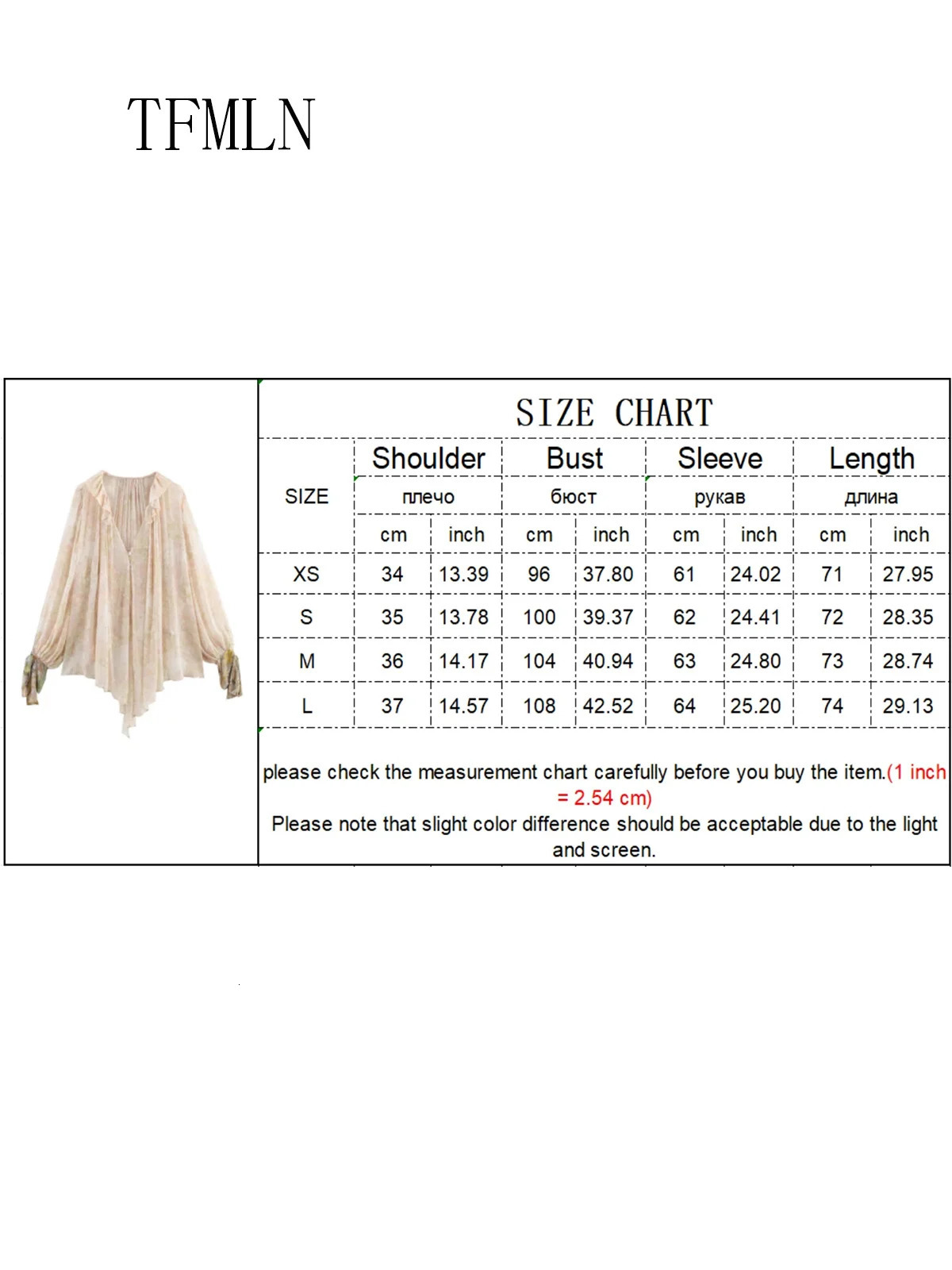 TFMLN Retro Bow Long Sleeve Womens Shirt Fashion Ruffle Printed Top Sweet Casual SpringSummer 250407