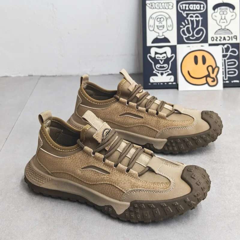 Outdoor Hiking Anti-slip Platform Men Sneakers Retro Leather Jogging Fashion Wear-resistant Trekking Shoes Male